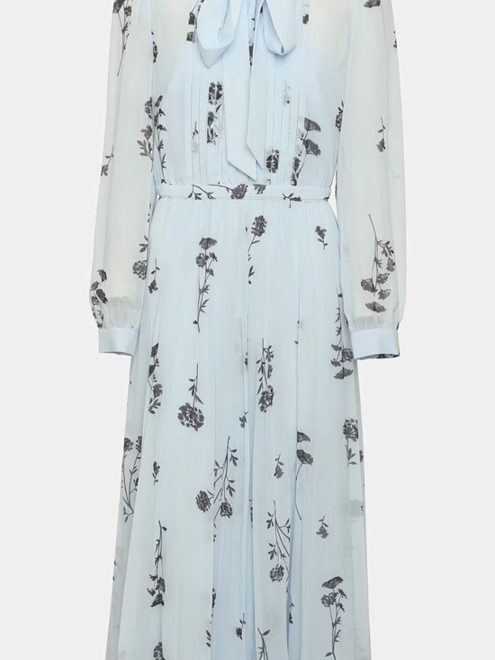 Self-Portrait Dresses & Skirts - Self-Portrait Pale Blue Floral Tie-Neck Maxi Dress